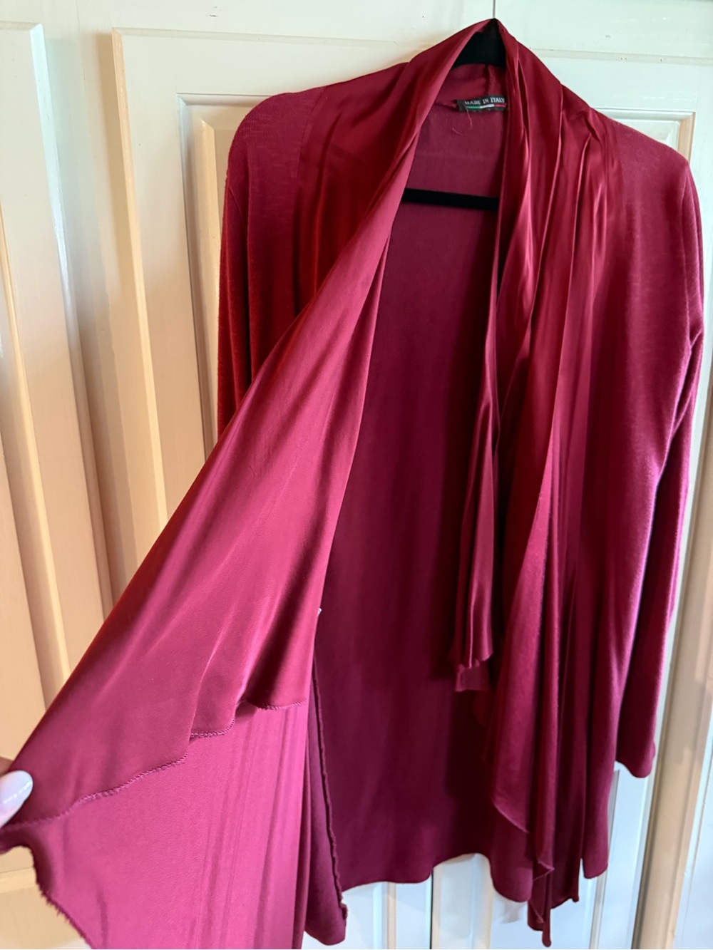 Draped Open-Front Cardigan Sweater - Raspberry - Picture 3 of 7
